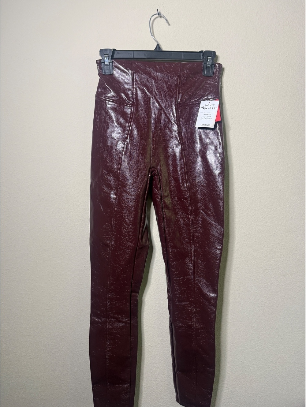 Spanx Faux Leather Leggings in Burgundy, Size Small, New with Tags